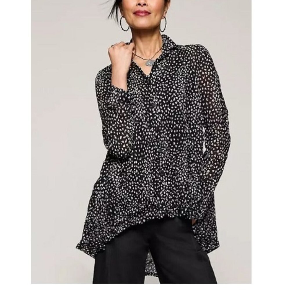 Lisa Bayne Crinkle Black White Dylan Tunic Button Down XLarge